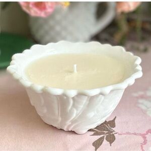 Hand Crafted Bohemian Rose Scented Candle in Vintage Wild Rose Milk Glass
